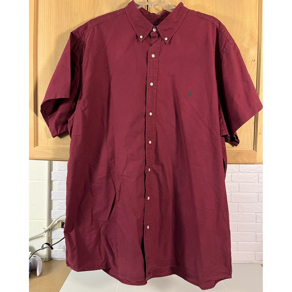 Ralph Lauren Button Down Shirt Mens 3XL Burgundy Short Sleeve Pony Logo
